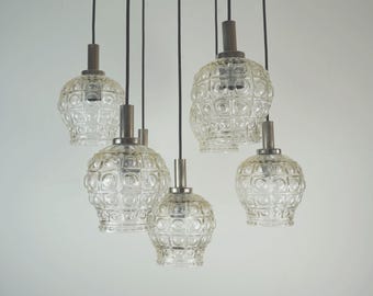 mid-century cascade PENDANT LIGHT - 7 shades - bubble glass and chrome - 1960s/1970s