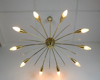 no 1 of 2 - large austrian 1950s mid century sputnik spider CEILING LAMP chandelier rupert nikoll brass stilnovo