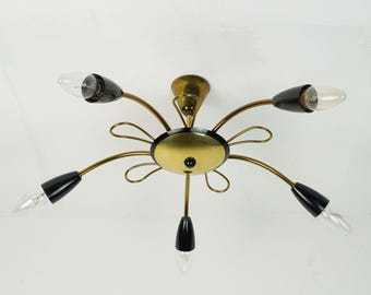 beautiful 1950s mid century sputnik spider CEILING LAMP chandelier brass metal plastic stilnovo era