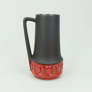 1960s 70s vintage scheurich VASE model 411-25 matte brown glaze red geometric pattern
