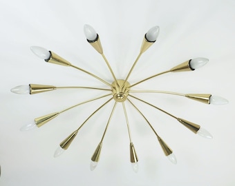 beautiful large 12-light 1950s mid century sputnik spider CEILING LIGHT brass chandelier