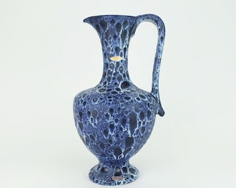 large vintage kreutz-keramik 1960s 70s VASE jug model 228 fat lava drip glaze intense blue