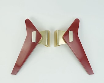 a pair of very rare mid-century DOOR HANDLES push handles red bakelite and aluminum 1950s streamline bungalow