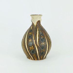mid century VASE bay keramik model 610 25 fat lava circle and wave pattern beige brown 1970s