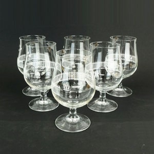 set of 6 mid century COCKTAIL GLASSES with beautiful decor 1950s 1960s glasses