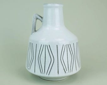 mid century VASE by ilkra 1950s/60s jug vase white glaze abstract sgraffito decor model no. 2007/20