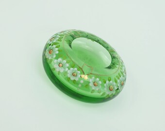 beautiful 1930s glass ASHTRAY handpainted floral decor