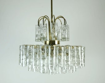 4-tier doria mid century CHANDELIER with 62 glass tubes ice glass structured glass 60s hanging lamp