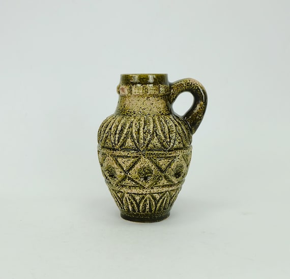 vintage bay keramik VASE beige-grünes reliefdekor modell 93 17