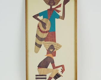 robert lyons mid century modern PICTURE print of calypso bongo players early 1960s