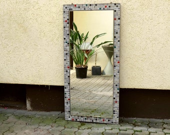 very rare large 1950s WALL MIRROR mid century modern mosaic and brass mirror