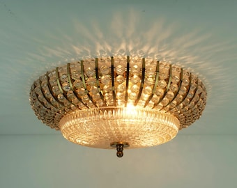 glamorous 1960s mid century CEILING LAMP ceiling fixture brass and glass hollywood regency style