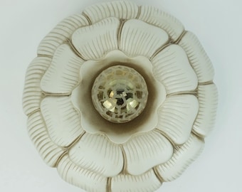 vintage ceramic CEILING LIGHT or sconce flower shape beige brown 1970s 80s