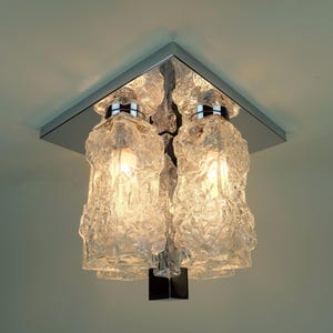 outstanding mid century FLUSH MOUNT ceiling fixture with 4 ice glass cuboids