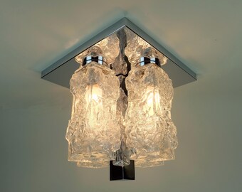 outstanding mid century FLUSH MOUNT ceiling fixture with 4 ice glass cuboids