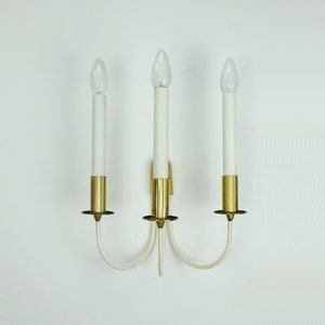 large 1950s 60s mid century SCONCE wall lamp white metal and brass vintage cinema light / 2 available