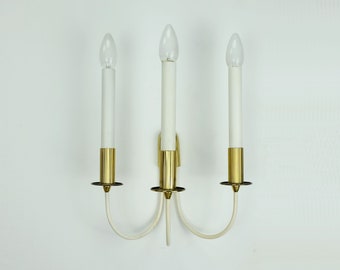large 1950s 60s mid century SCONCE wall lamp white metal and brass vintage cinema light / 2 available