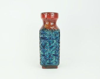 1960s bay keramik VASE relief decor blue turquoise red orange model 986-30 WGP