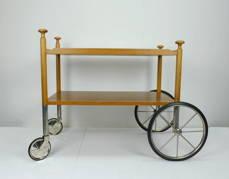 rare 1960s mid century TROLLEY serving cart wilhelm renz walnut metal image 5