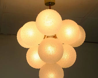 1960's ten globe sputnik orbit snowball CHANDELIER white glass and metal