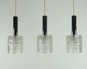 mid century modern 3-light PENDANT LAMP glass and chrome hillebrand