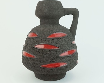 mid century fat lava VASE jug schlossberg ceramics 1970s brown with glossy red pattern model no. 64-25