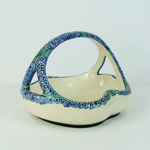 majolika karlsruhe BOWL with handle ceramic basket art nouveau pottery model 1255 forget me not decor