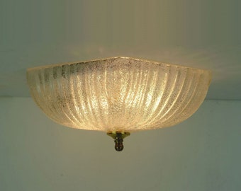 vintage mid century honsel hexagonal CEILING LIGHT flush mount ice glass bubble glass 1970s