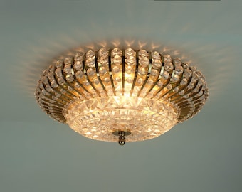 glamorous 1960s mid century CEILING LAMP ceiling fixture brass and glass hollywood regency style
