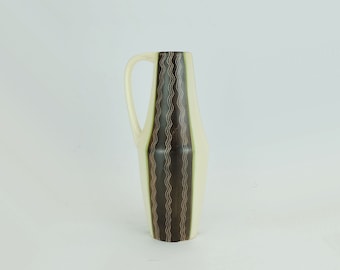 mid century ceramic VASE jug vase model no. 232 beige green brown wave pattern 1950s