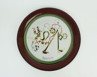 rare large french gilbert portanier ceramic WALL PLATE studio ceramic art ceramic signed portanier 80