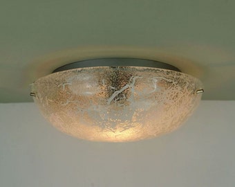 hillebrand vintage ice glass ceiling LAMP flush mount 1960's 70's thick glass and metal