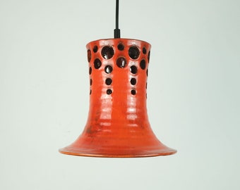 mid century PENDANT LIGHT with orange ceramic shade 1970s