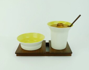 very rare danish modern SERVING SET laurids lonborg ceramic and wood 1960s