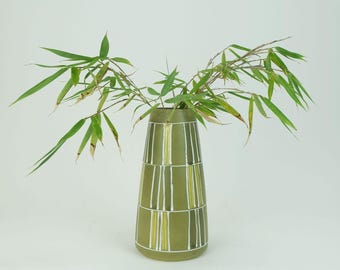 mid century modern ceramic VASE graphic pattern shades of green yellow white model 109/3