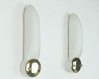 pair of long narrow honsel 1990s SCONCES white glass satin glass and brass