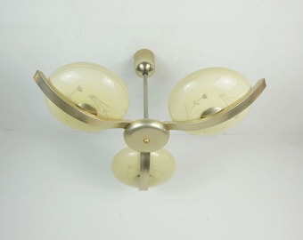 art deco CEILING LIGHT with 3 glass shades 1930s 40s glass and metal 30s avantgarde design