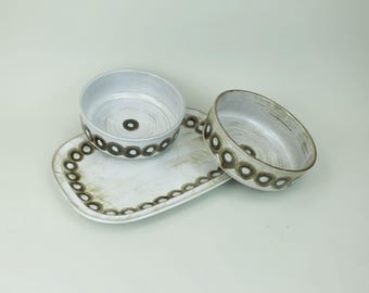 2 BOWLS and 1 PLATTER ceramano gala sepia esthetique tique gerda heuckeroth 1970s