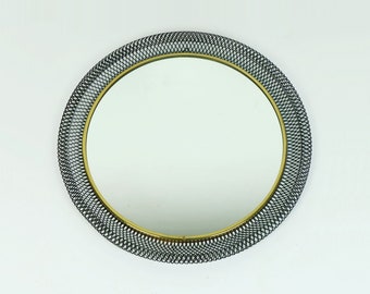 large 1950's mid century modern WALL MIRROR with wire mesh frame and brass