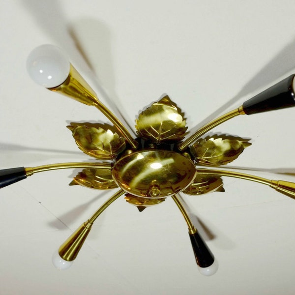 DECKENLAMPE 50er jahre sputnik schwarzes metall messing stilnovo arteluce ära