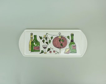 rectangular mid century ceramic CAKE PLATE with beautiful decor 1950s 1960s