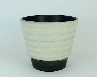 mid century FLOWERPOT planter u-keramik stripe pattern shades of gray and black 50s 60s