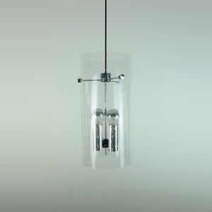 huge glashuette limburg PENDANT LIGHT cylindrical bubble glass shade and chrome 1970s model 4399 - 3 available