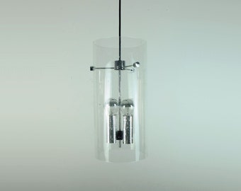 huge glashuette limburg PENDANT LIGHT cylindrical bubble glass shade and chrome 1970s model 4399 - 3 available