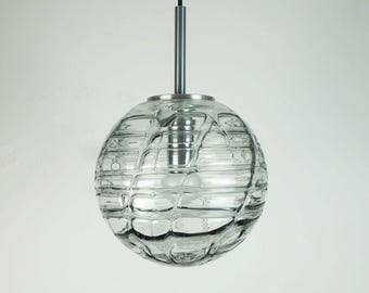 no. 1 of 2 - elegant mid century PENDANT LAMP doria-leuchten clear and smoke grey glass and metal 60s 70s hanging lamp