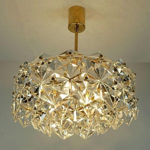 elegant kinkeldey mid century CHANDELIER pendant light crystal glass and gold plated metal with 46 glass prisms 1960s