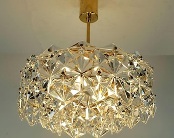 elegant kinkeldey mid century CHANDELIER pendant light crystal glass and gold plated metal with 46 glass prisms 1960s