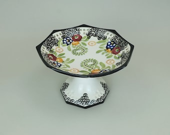 octagonal art deco BOWL footed bowl schramberg majolika 1920s hand-painted decor