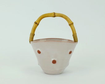 small 1950s basket-shaped VASE with bamboo handle small plant pot