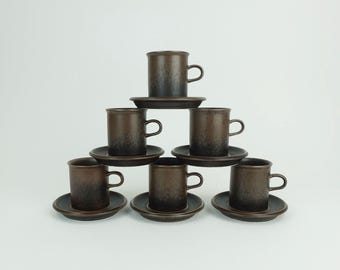 6 COFFEE POTS with saucers arabia ruska ulla procope 1960s - set 1